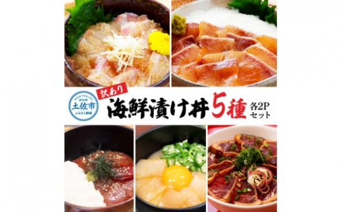 訳あり 海鮮漬け丼（5種×各2P）計10P セット 漬け丼 漬け魚 海鮮丼 マグロ 鯛 イカ ブリ 鰹のたたき 海鮮 漬け づけ丼 食べくらべ 漬け丼の素 海鮮丼の具 海鮮セット まぐろ いか ぶり 鯛 かつおのたたき 鰹タタキ 訳アリ 不揃い 規格外 わけあり 食べ比べ 魚介類 水産加工品 冷凍 食品 保存食 鯛茶漬け 小分け 一人暮らし 簡単 高知 惣菜 12000円 1031015 - 高知県土佐市