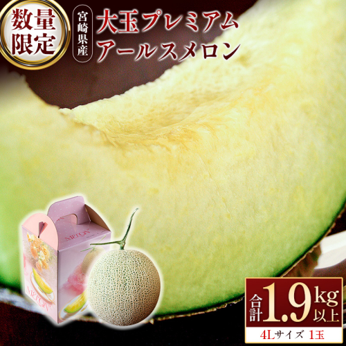 ＜数量限定＞大玉 プレミアムアールスメロン 4L1玉 秀品 1.9kg以上 先行予約 国産 贈答 化粧箱入 宮崎県産 ※2025年11月〜12月の期間内に出荷【B578-01】 1035266 - 宮崎県新富町