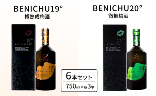 樽熟成梅酒と微糖梅酒、BENICHU19°20°2種6本飲み比べセット（750ml） お酒 洋酒 リキュール  1093904 - 福井県若狭町