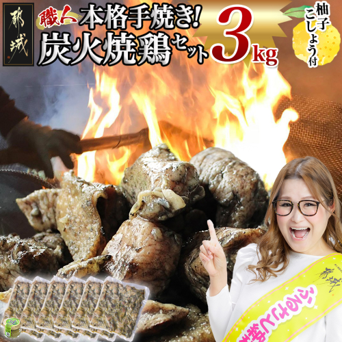 本格手焼き!炭火焼鶏3kg(ゆずこしょう付)_MJ-1417 113440 - 宮崎県都城市