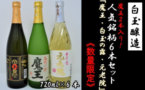 【数量限定】No.3038-2　白玉醸造　魔王2本入り6本セット（4合瓶） 115403 - 鹿児島県錦江町