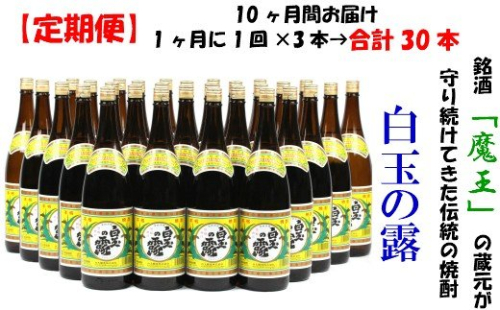 TK-004-1【定期便：魔王の姉妹焼酎】＜白玉の露＞ 1升瓶×3本 10ヶ月定期配送 115603 - 鹿児島県錦江町