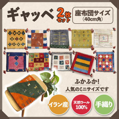 【2枚セット】豊富なカタログから自由に選べる！ ギャッベ 天然ウール100% 座布団 40cm角サイズ [BP14-NT] 119388 - 茨城県つくばみらい市