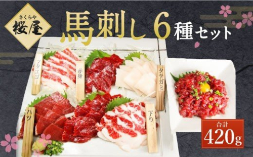 桜屋 馬刺し6種セット 6種類 合計420g 馬肉 赤身 タテガミ ハツ サガリ フタエゴ ユッケ 1209722 - 熊本県益城町