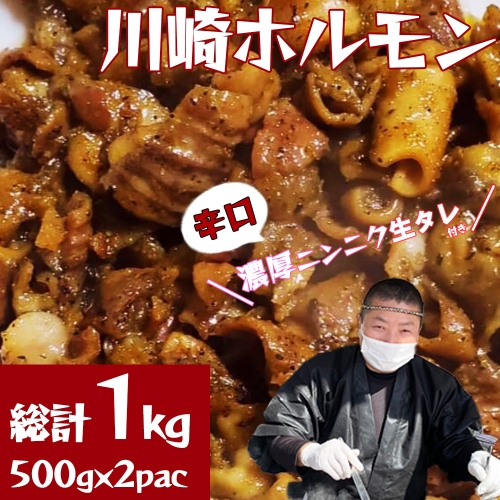 ［濃厚ニンニク生タレ『辛口付き』］川崎ホルモン総計1kg（500g×2p）　【04324-0261】 1219052 - 宮城県川崎町