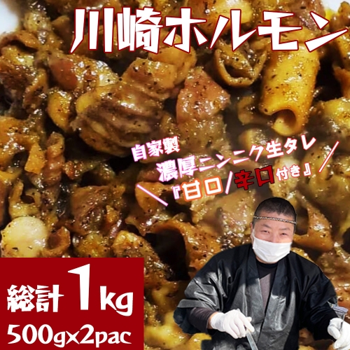 ［濃厚ニンニク生タレ『甘口／辛口付き』］川崎ホルモン総計1kg（500g×2p）　【04324-0263】 1219054 - 宮城県川崎町