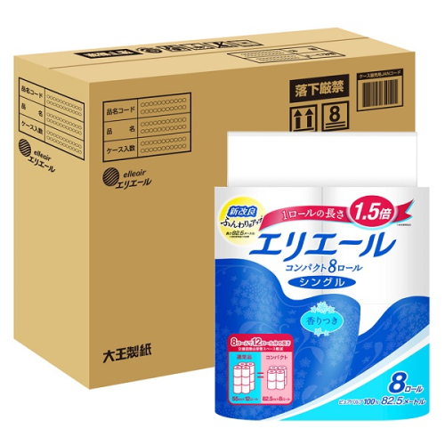 0012-10-01　エリエール トイレットティシュー （コンパクトシングル） 1.5倍巻 8R×4パック 32個 【ハーフケース】　82.5m 32ロール シングル トイレットペーパー 1225200 - 静岡県富士宮市