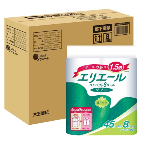 0012-10-02　エリエール トイレットティシュー （コンパクトダブル） 1.5倍巻 8R×4パック 32個 【ハーフケース】　45m 32ロール ダブル トイレットペーパー 1225202 - 静岡県富士宮市
