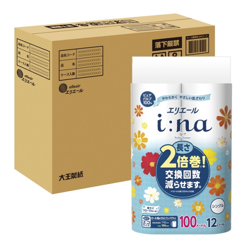 0014-10-07　エリエール i:na （イーナ） トイレットティシュー 2倍巻 シングル 12R×3パック 36個 【ハーフケース】　100m 36ロール シングル トイレットペーパー 1225277 - 静岡県富士宮市
