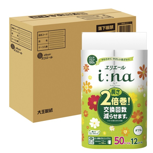 0014-10-08　エリエール i:na （イーナ） トイレットティシュー 2倍巻 ダブル 12R×3パック 36個 【ハーフケース】　50m 36ロール ダブル トイレットペーパー 1225282 - 静岡県富士宮市