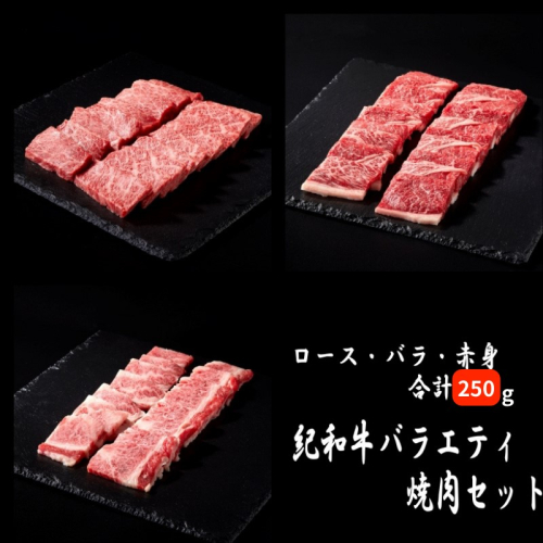 紀和牛バラエティ焼肉セット(ロース・バラ・赤身合計約250g) 【冷蔵】/ 牛  肉 牛肉 紀和牛 ロース 赤身 バラ 焼肉 焼き肉 250g 1226424 - 三重県紀宝町