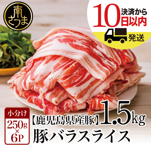 【鹿児島県産】 豚バラスライス 計1.5kgセット 豚肉 豚バラ肉 しゃぶしゃぶ 豚キムチ鍋 肉巻き 炒め物 薄切り 薄手 スライス お肉 国産 小分け パック 冷凍 カミチク 南さつま市 123798 - 鹿児島県南さつま市
