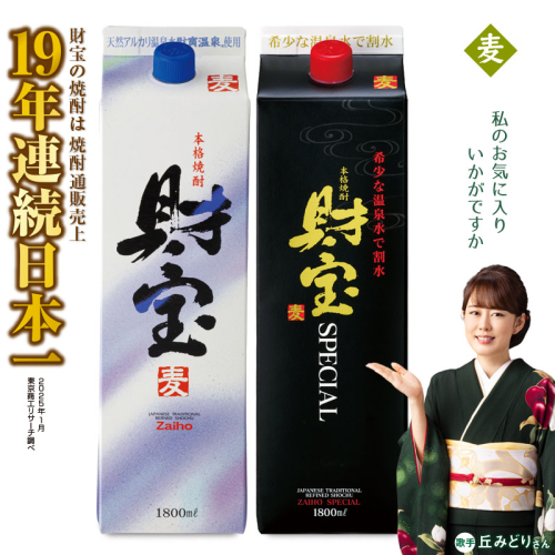 A1-22508／麦焼酎 紙パック 2種2本 財宝 財宝スペシャル 1800ml × 各1本 温泉水 財宝 鹿児島 焼酎 お酒 1258886 - 鹿児島県垂水市