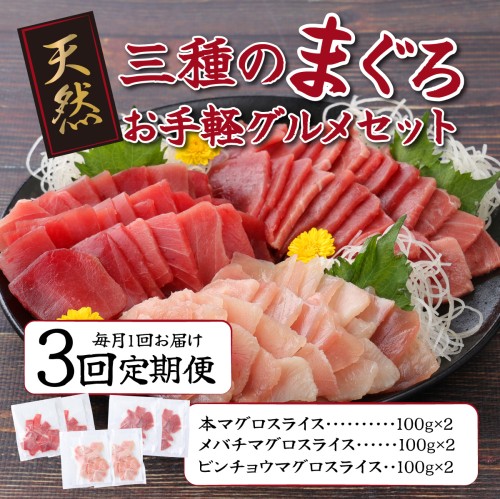【３回定期便】３種のまぐろお手軽グルメセット６００ｇ( ３か月連続 本マグロ ビンチョウマグロ メバチマグロ スライス 切り落とし 切落し 天然 鮪 刺身 刺し身 食べ比べ 魚 さかな 高知 室戸 冷凍 小分け 便利 ) 1293919 - 高知県室戸市