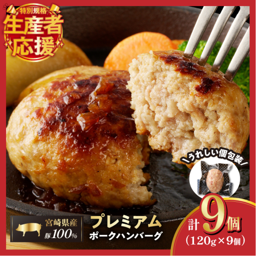 生産者応援!!【期間・数量限定特別規格】宮崎県産豚プレミアムハンバーグ(計9個) 肉 豚肉 加工品 惣菜 国産_T001-0091-ZO 1294346 - 宮崎県都農町