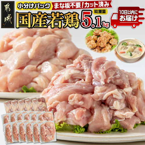 国産若鶏5.1kg 小分けパック!カット済み!≪みやこんじょ特急便≫_MJ-3314-Q 1308046 - 宮崎県都城市
