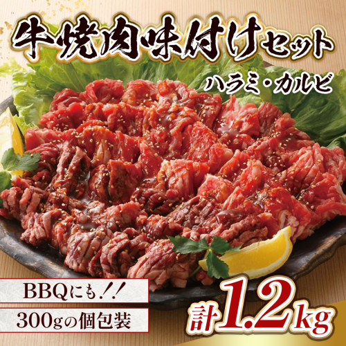 牛肉 味付け牛 焼肉 セット 計1.2kg [小林食品 福岡県 宇美町 um40azo890002] ハラミ カルビ 焼き肉 肉 131158 - 福岡県宇美町