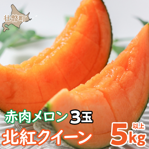 <2025年7月上旬よりお届け>北海道壮瞥産 赤肉メロン「北紅クイーン」3玉入り 約5kg以上 SBTP005 1326158 - 北海道壮瞥町