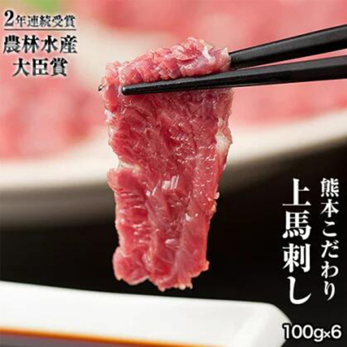馬刺し 上赤身 ブロック 国産 熊本肥育 冷凍 生食用 たれ付き(10ml×6袋) 100g×6セット 肉 絶品 牛肉よりヘルシー 馬肉 平成27年28年 農林水産大臣賞受賞 熊本県長洲町《7月中旬-9月末頃出荷》 132772 - 熊本県長洲町