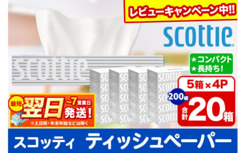 ティッシュペーパー スコッティ 200組 20箱(5箱×4パック) ティッシュ 秋田市オリジナル 最短翌日発送