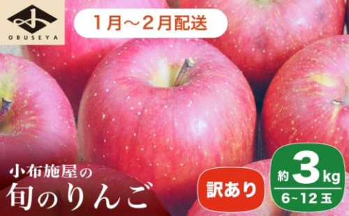 ［訳あり］ 旬のりんご 約3kg 6～12玉 ［小布施屋］ 傷 規格外 不揃い 訳アリ 家庭用 りんご 林檎 リンゴ 果物 フルーツ 長野県産 信州産 特産 産地直送 産直 数量限定 先行予約 令和7年度産 【2025年1月～2月配送】［A-304d］