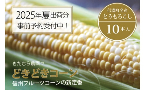 きたむら農園『どきどきコーン』×10本セット（約4～4.2kg相当）2025年夏分のご予約受付開始！　信濃町名産とうもろこし／スイートコーンの定番品種、予約受付中！ 令和7年7月下旬～8月下旬に随時出荷 先行予約【長野県信濃町ふるさと納税】