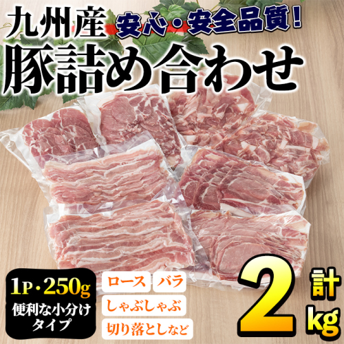 豚肉詰め合わせ(計2kg・1パック250g) 国産 九州産 小分け 個包装 真空パック 定期便 鍋 冷凍配送 ぶた肉 ポーク セット 詰め合わせ ロースしゃぶしゃぶ 肩ロース生姜焼き 豚バラスライス こま切れ【三九】akn006-03 137060 - 鹿児島県阿久根市