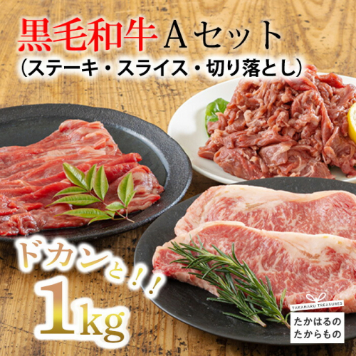 《大容量》黒毛和牛Aセット(ステーキ・スライス・切り落とし)3種で合計1kg 国産牛詰め合わせセット [赤身肉 牛肉 お肉 ステーキ 切り落とし スライス ワンストップオンライン 『返礼品特集20000円以下』-宮崎県高原町]  TF0561-P00020 1374793 - 宮崎県高原町