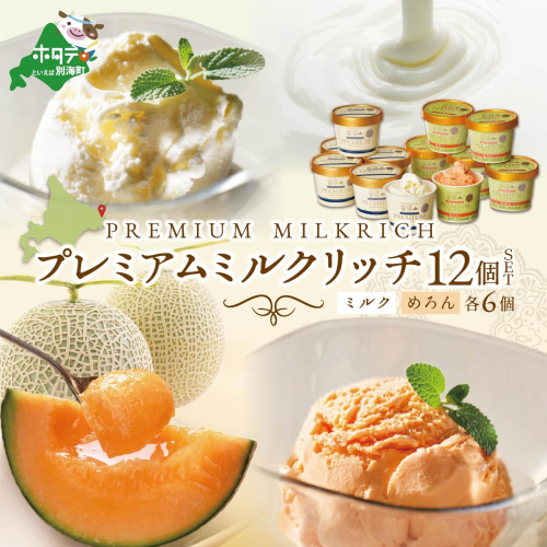 べつかいのアイスクリーム屋さんプレミアムミルクリッチ12個（ミルク/めろん各6個）(AP-02)（ 北海道アイス 北海道産アイス アイス アイススイーツ アイスクリーム 北海道産アイスクリーム 道産アイス 道産アイスクリーム ギフト 詰合せ 詰め合わせ ） 137609 - 北海道別海町