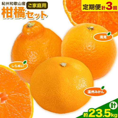 【発送月固定定期便】紀州 和歌山産 旬の ご家庭用 柑橘 セット (みかん 不知火 清見)【全３回】計23.5kg 魚鶴商店《1月上旬-3月末頃出荷予定(土日祝除く)》 和歌山県 日高町 みかん 不知火 清見 オレンジ 柑橘 蜜柑 果物 フルーツ 訳あり ギフト 送料無料 定期便 1379753 - 和歌山県日高町