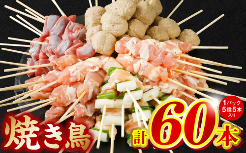 やきとり5種 60本(約1.5kg) 焼き鳥 国産 鶏肉 串 九州産 冷凍 小分け ねぎま とろ もも 砂肝 つくね 1394913 - 熊本県八代市