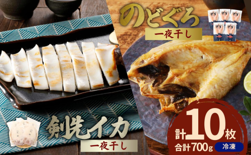 食塩のみで味つけしたノドグロと真イカの一夜干し合計10枚（約700ｇ） 産地直送 干物 魚 人気 天然 ボリューム のどぐろ 白いか 焼くだけ 一夜干し 【005_1972】 1404304 - 島根県浜田市