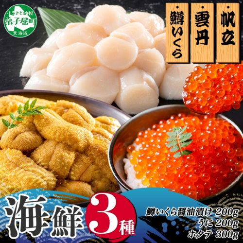 3014.うに100g×2 鱒いくら醤油漬け100g×2 ホタテ300g 3種 セット ウニ 雲丹  鱒 イクラ 醤油漬け ほたて 帆立 海鮮 冷凍 海鮮丼 送料無料 北海道 弟子屈町 1413542 - 北海道弟子屈町