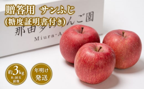 【1~2月発送】 贈答用サンふじ約3kg(糖度証明書付き) 【那由多のりんご園・平川市産】 1442157 - 青森県平川市
