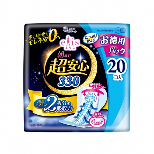 0025-10-03 エリス 朝まで超安心 330 特に多い日の夜用 羽つき 33cm ほどよく多め 20枚×16パック (320枚) 1444811 - 静岡県富士宮市