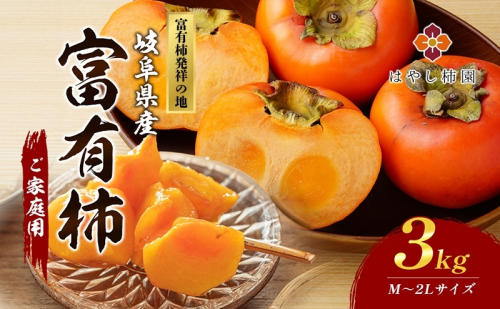 【訳アリ】はやし柿園のご家庭用 富有柿 M～2Lサイズ 3kg 高糖度 濃厚 秋の味覚 ご自宅用 ご家庭用 1445231 - 岐阜県瑞穂市