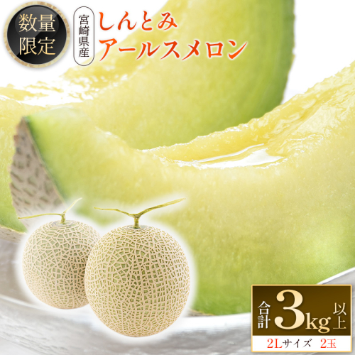 ＜数量限定＞しんとみアールスメロン 2L2玉 計3kg以上 先行予約 国産 フルーツ 果物 宮崎県産 ※2026年5月〜7月の期間内に出荷【B520-02】 145793 - 宮崎県新富町
