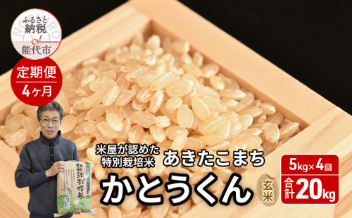 《定期便4ヶ月》 新米 玄米 特別栽培米 秋田県産 あきたこまち 米屋が認めたお米 「かとうくん」5kg×4回 合計20kg 1485013 - 秋田県能代市