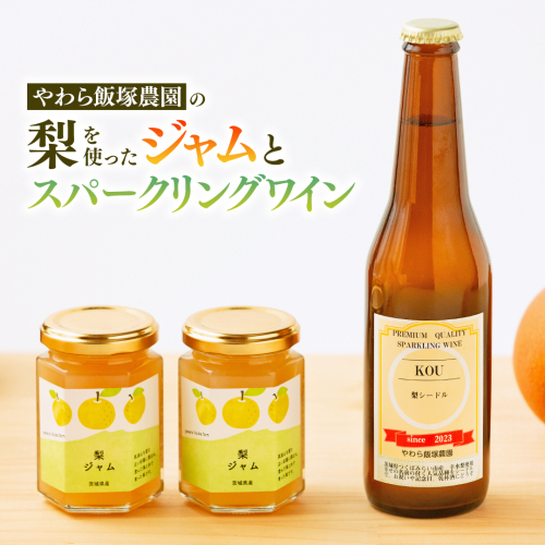 地元農家が作る つくばみらい市産 梨 を使った スパークリングワイン「KOU」 1本と ジャム 2個セット 幸水 豊水 やわら飯塚農園 パン ヨーグルト かき氷 アイス ピザ 朝食 おやつ シードル ワイン お酒 酒 果実酒 フルーツ 地元農家 果物 セット [CZ09-NT] 1487887 - 茨城県つくばみらい市