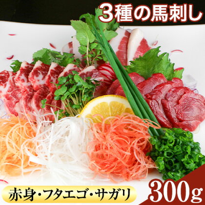 3種の馬刺し 赤身 フタエゴ サガリ 300g 各100g 醤油付き 5ml×2袋 南阿蘇L（阿蘇牧場）《30日以内に出荷予定(土日祝除く)》熊本県 南阿蘇村 馬肉 馬刺し 熊本県産 国産 1488093 - 熊本県南阿蘇村