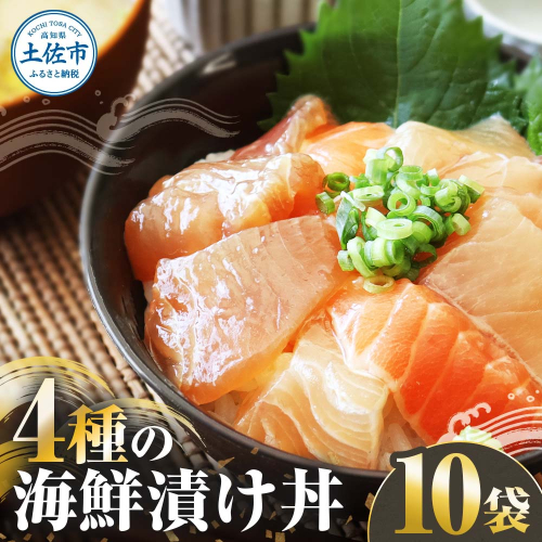 4種の海鮮漬け丼 10袋セット 110ｇ 110グラム　漬け丼 お茶漬け 醤油 真鯛 タイ かんぱち カンパチ キハダマグロ マグロ サーモン おつまみ 惣菜 魚 魚介類 海鮮 新鮮 高鮮度 1498333 - 高知県土佐市
