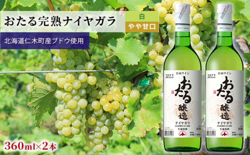 白ワインminiボトル360ml×2本「おたるナイヤガラ」（白/やや甘口） 北海道 仁木町 ブドウ ぶどう グレープ お酒 ワイン 白 甘口 やや甘口 フルーツ [JA新おたる] 1510017 - 北海道仁木町