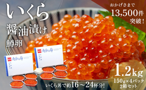 いくら 醤油漬 （鱒卵）（150g ×4P入）×2箱（1.2kg）【 醤油漬け 小分け 北海道 ごはんのお供 海鮮 魚卵  魚貝類 保管便利 小分けタイプ いくら醤油漬 】 おせち 1513453 - 北海道留萌市