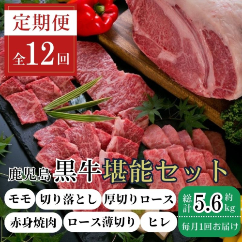<定期便・全12回(連続)>鹿児島黒牛定期便・堪能セット(全6種・合計5.6kg) 1531454 - 鹿児島県肝付町