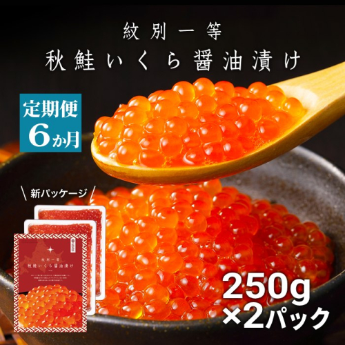 150-43 【定期便６か月】紋別一等～いくら醤油漬け500g（250g×2パック）×６回 1531733 - 北海道紋別市