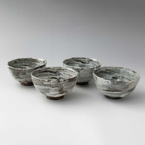 【唐津焼】中川自然坊窯 刷毛目唐津 ご飯茶碗(小)4客 1532355 - 佐賀県玄海町