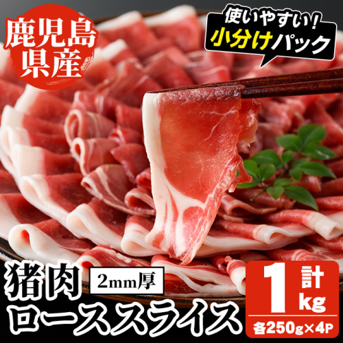 阿久根産！猪肉ローススライス(計1kg・250g×4パック 2mm厚) 国産 九州 イノシシ肉 しし肉 ロース肉 いのしし 鍋 低脂質 ジビエ シシ汁 BBQ バーベキュー 小分け パック 【一般社団法人いかくら阿久根】a-24-57-z 1539258 - 鹿児島県阿久根市