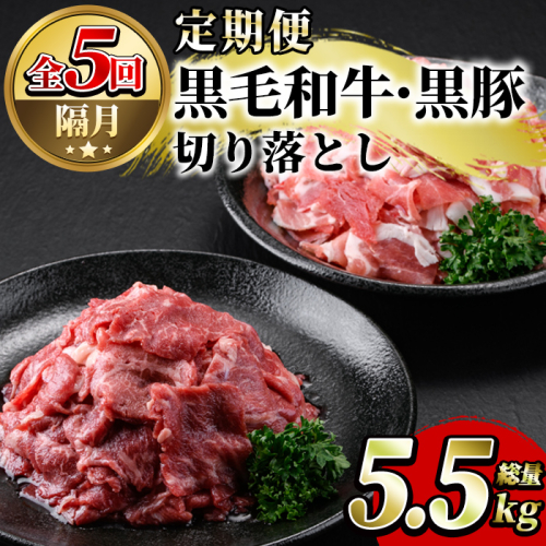 ＜定期便・全5回(隔月)＞鹿児島県産黒毛和牛・黒豚切り落とし定期便(総量5.5kg)国産 九州産 鹿児島産 牛肉 豚肉 国産牛 切り落とし 切落し 赤身 小分け 頒布会【スターゼン】akn042-22 155232 - 鹿児島県阿久根市