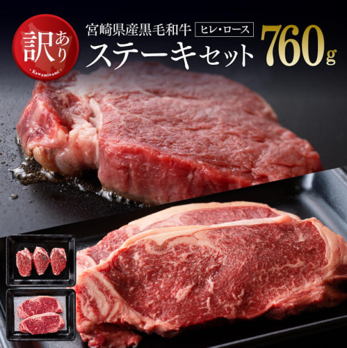 【訳あり】 宮崎県産 黒毛和牛 ステーキセット [A] 【 肉 牛肉 精肉 ロースステーキ ヒレステーキ 】 宮崎県川南町 164067 - 宮崎県川南町