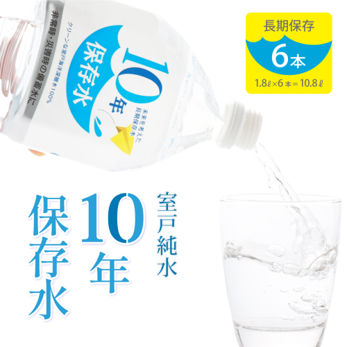 災害・非常時保存用「１０年保存水」（１０年保存可能）１．８リットル×６本セット 164112 - 高知県室戸市